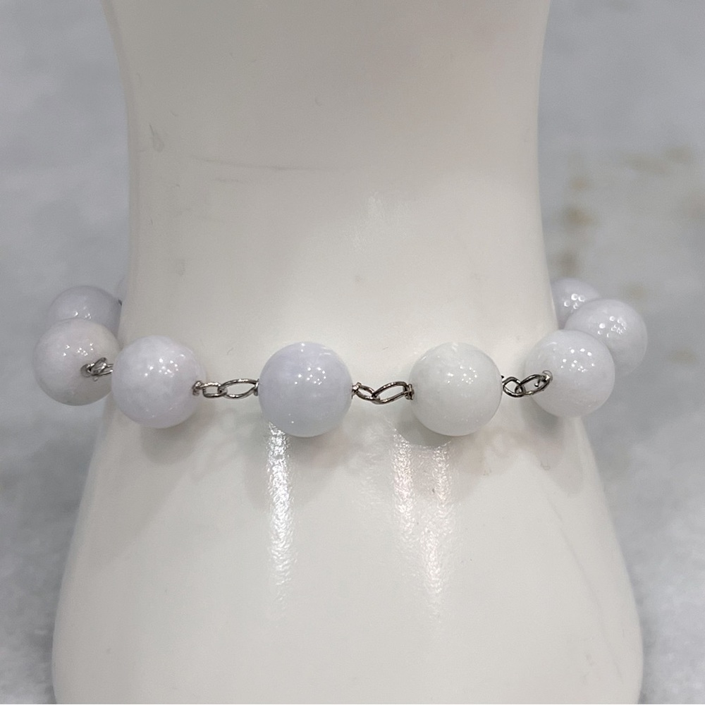 Burmese White Jade Sterling Silver Station Bracelet & Drop Earrings - Picture 6 of 11
